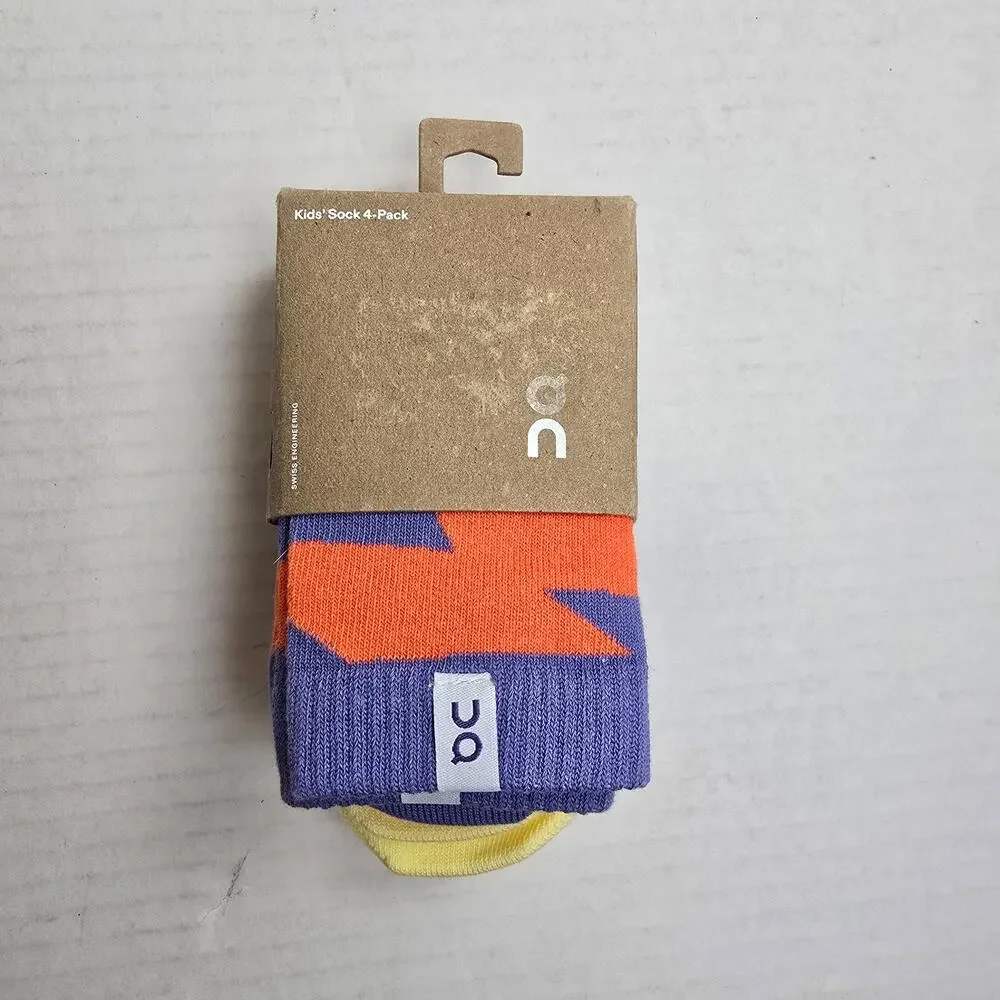 On Running Kids Crew Socks Size S/9.5-12.5/EU26-30 4pk Blueberry Flame